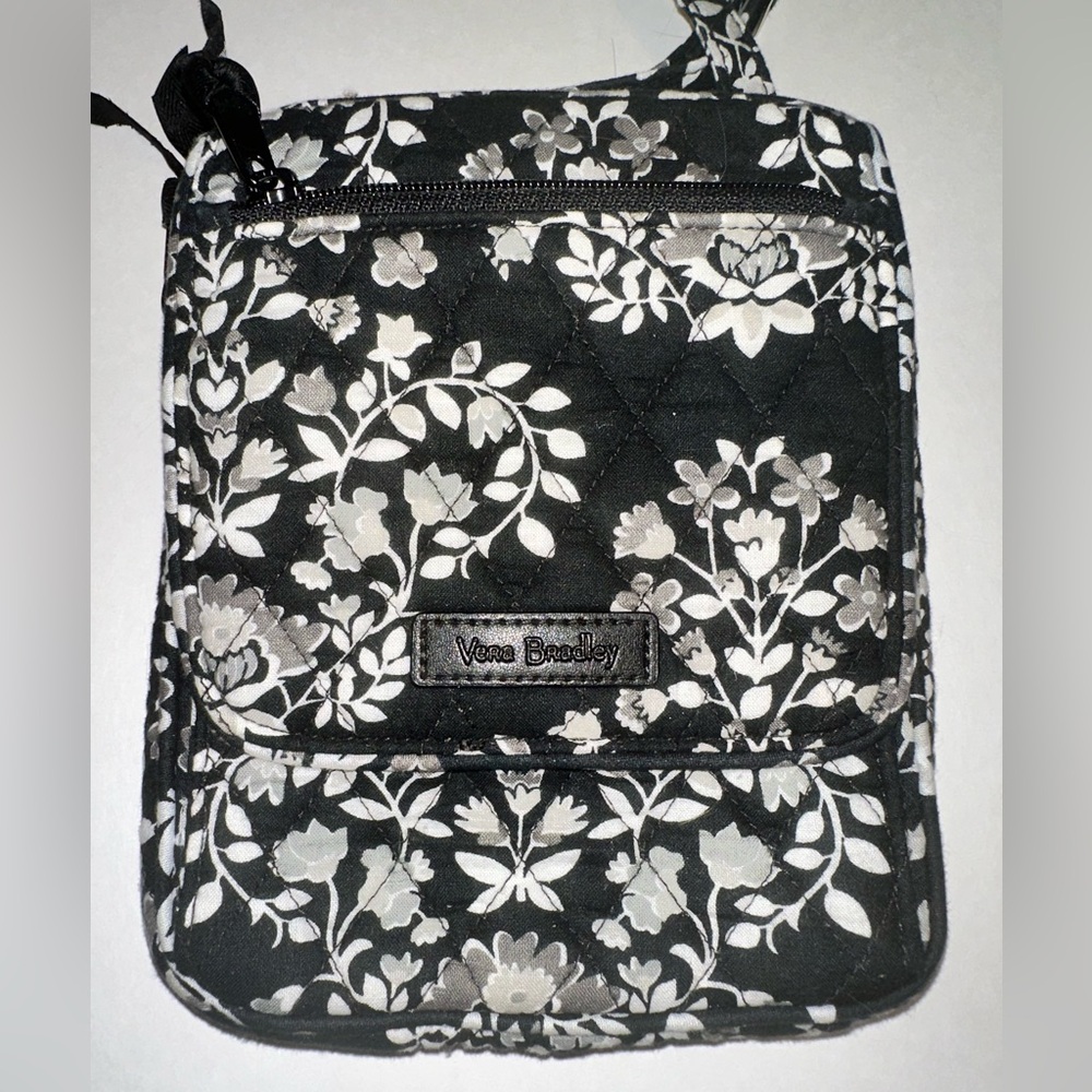 Vera Bradley MINI HIPSTER Floral Shoulder Crossbody Bag Black/Gray‎ EUC - Picture 2 of 9